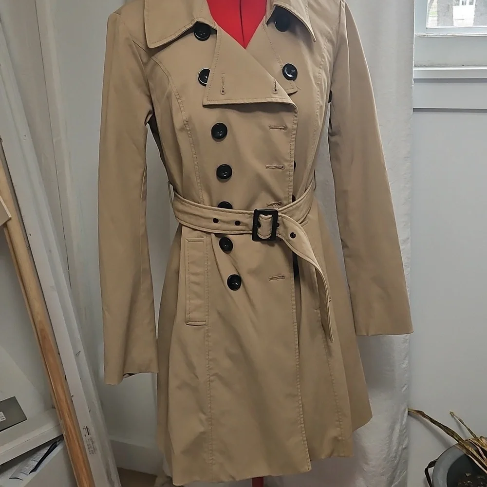 New York & Company Camel Double-Breasted Trench Coat - Picture 2 of 3